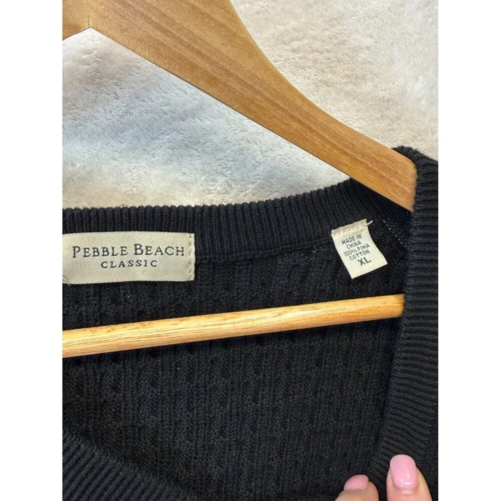 Pebble Beach Golf Sweater Vest Men's XL Black Cable Knit V-Neck Classic